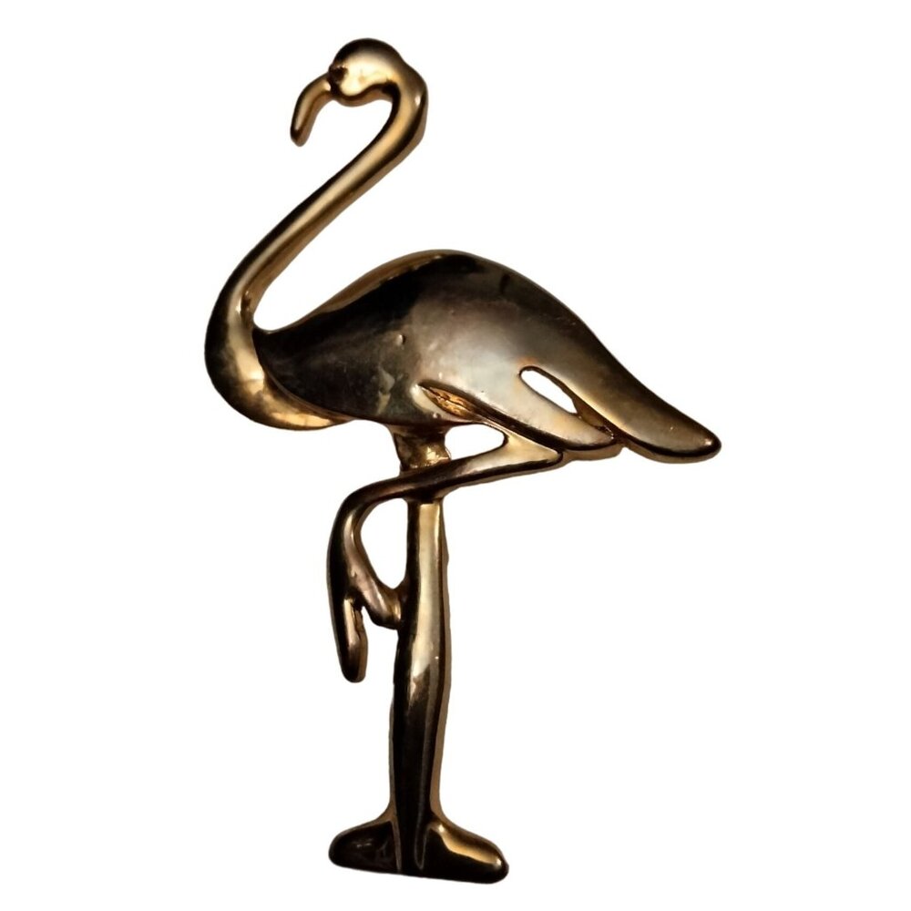 Silver Flamingo Pin Brooch Tropical Statement Coastal Tiki Handcrafted Unique
